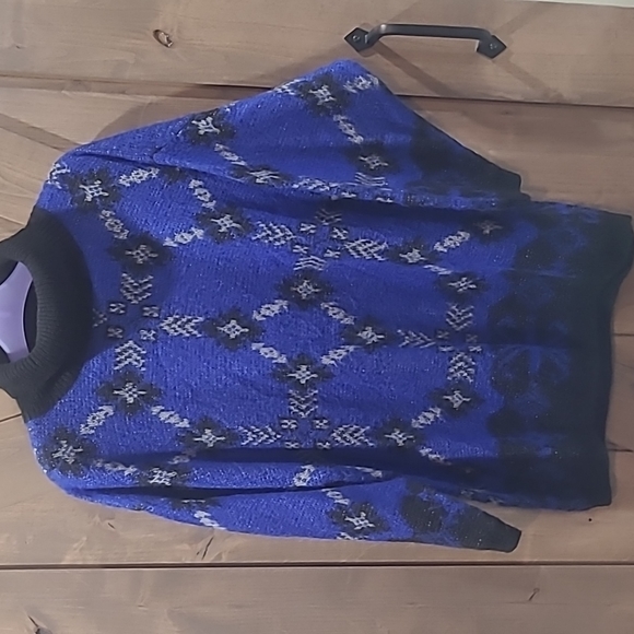 Benetton Vintage 80's Mohair Cowl Neck Sweater Blue Black Made in Italy - Picture 4 of 5